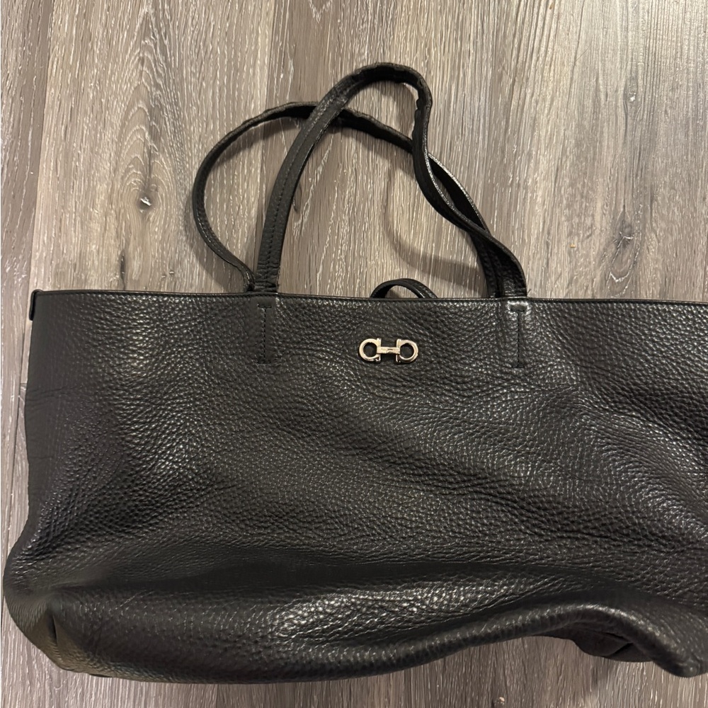 Salvatore Ferragamo Black Textured Tote